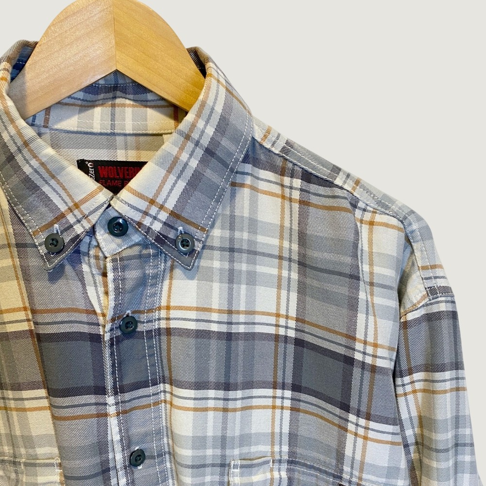 Wolverine FireZero Shirt Mens XL Grey Plaid Excellent Flame Resistant HRC 2 FR